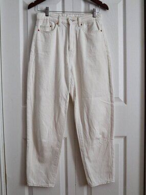 H&M &Denim Loose Mom Jeans White Ultra High Rise Sz 4 27" Inseam 100% Cotton